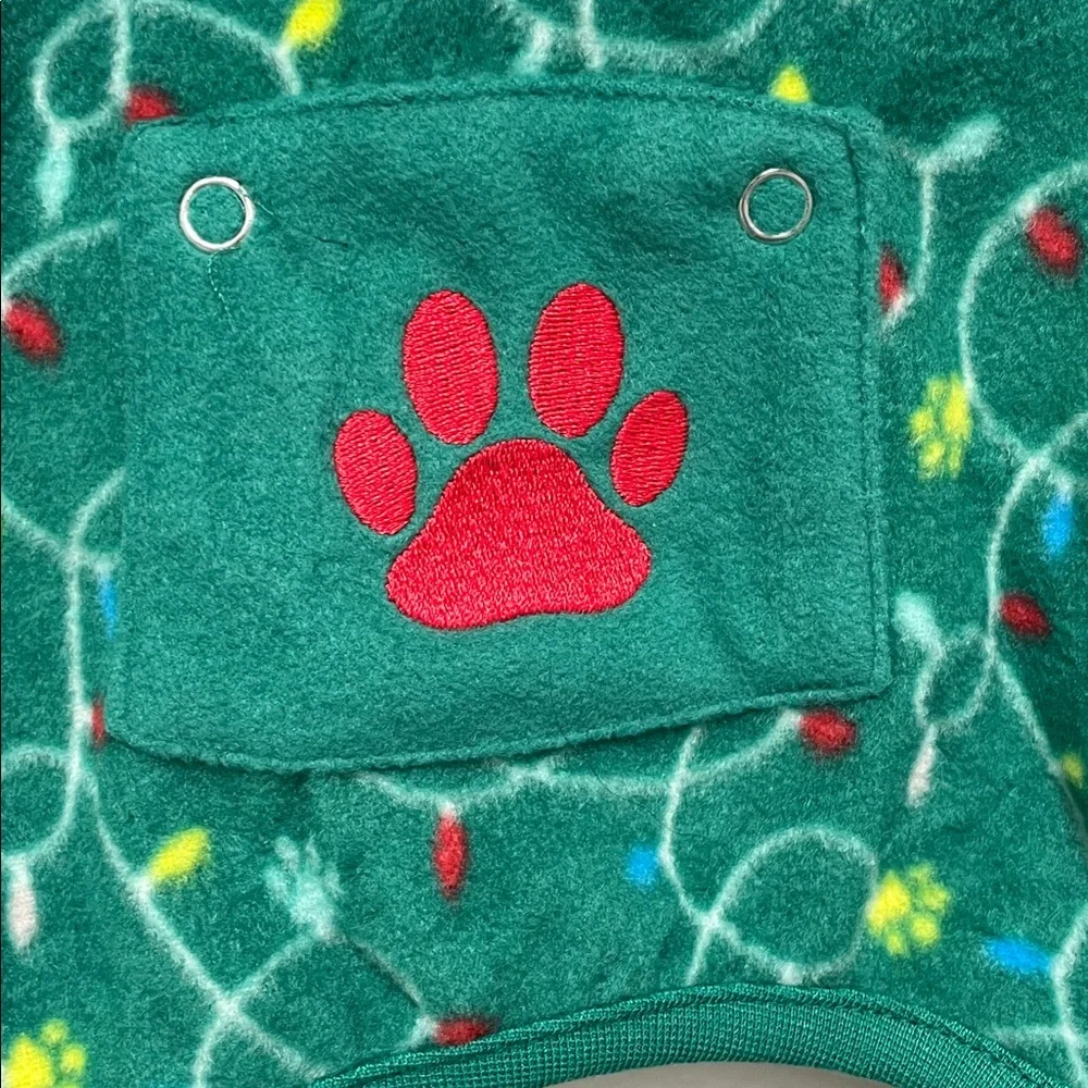 Merry & Bright Medium Dog Fleece Green PJ’s Pajamas with Paw Prints